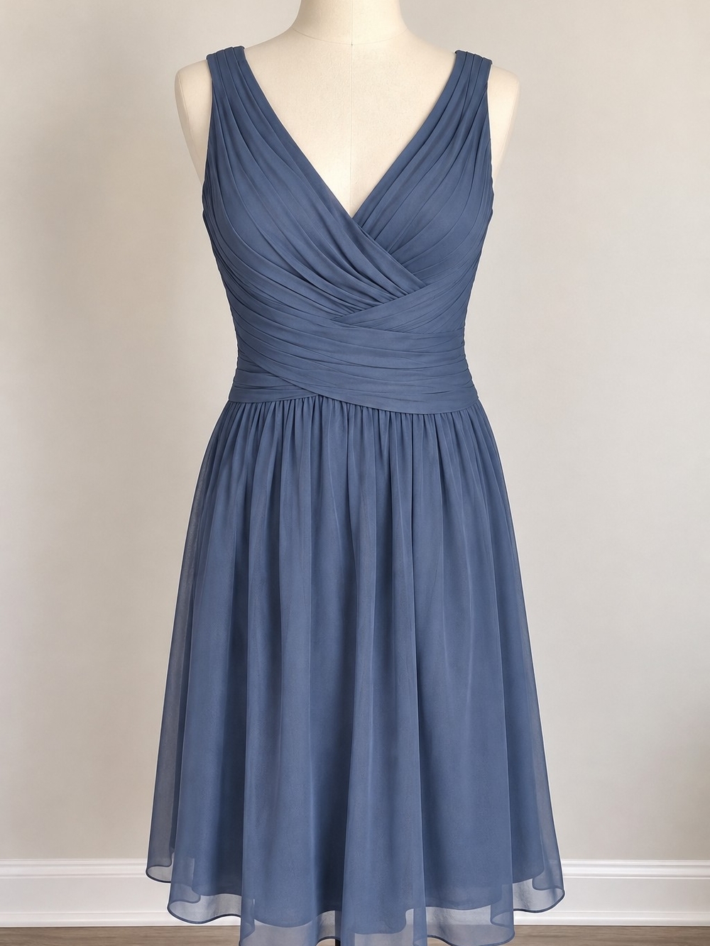David's Bridal Tulip Hem Chiffon Midi Dress Blue Size 12